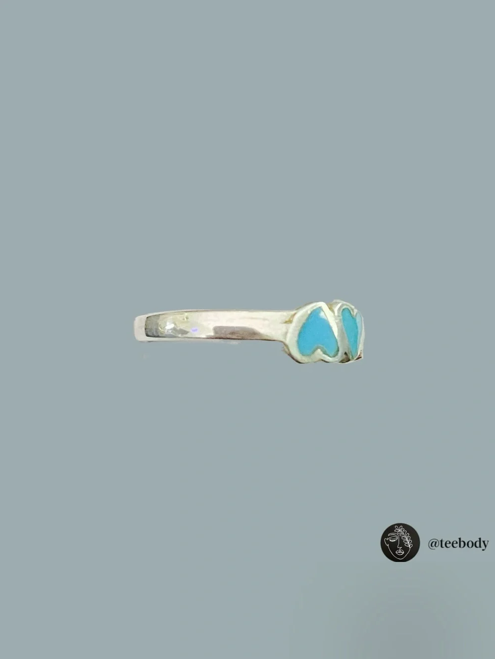 VTG Navajo Turquoise Sterling Silver 4 Hearts Inlay Band Ring NWT Size 7